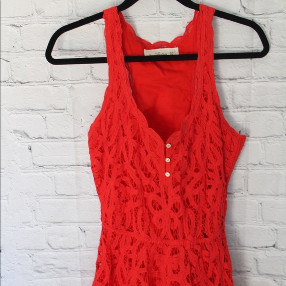 Abercrombie & Fitch Red Lace Button Front Dress - Picture 3 of 7
